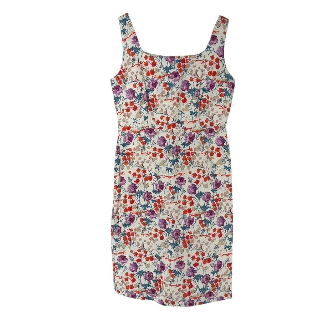 Ann Taylor Sheath Dress Size 4 Floral Knee Length Colorful Sleeveless Textured